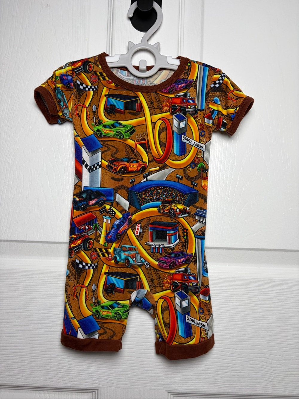 Sugar Swan Hot Wheels Bamboo Shorty Romper 6-12M EUC